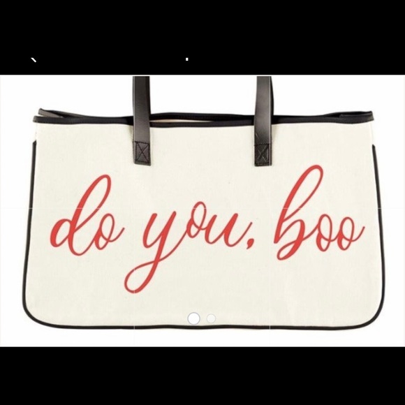 By popular Demand “Do You, Boo” leather straps & trim 100% Canvas tote. Large - Picture 2 of 6